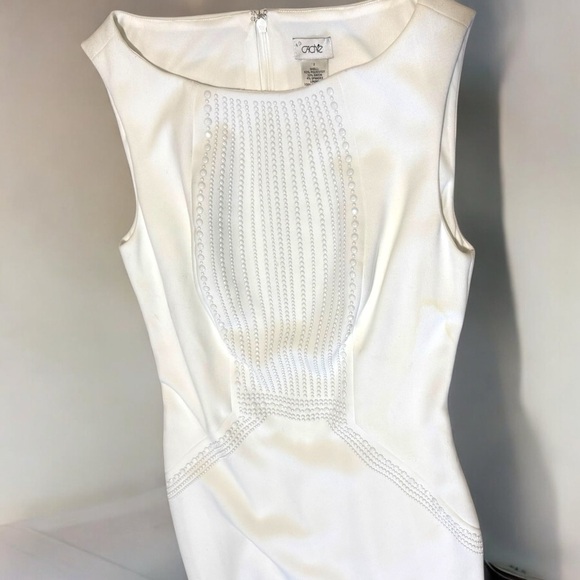VTG Y2k CACHE Classic Ivory Beaded Bodycon Dress Corporate Chic Elegant White 2 - Picture 11 of 14